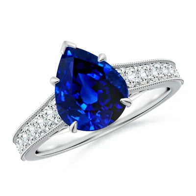 ANGARA VINTAGE INSPIRED PEAR-SHAPED LAB-GROWN BLUE SAPPHIRE ENGAGEMENT RING WITH MILGRAIN