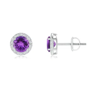 ANGARA VINTAGE-INSPIRED ROUND AMETHYST HALO STUD EARRINGS