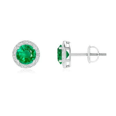 ANGARA VINTAGE-INSPIRED ROUND EMERALD HALO STUD EARRINGS