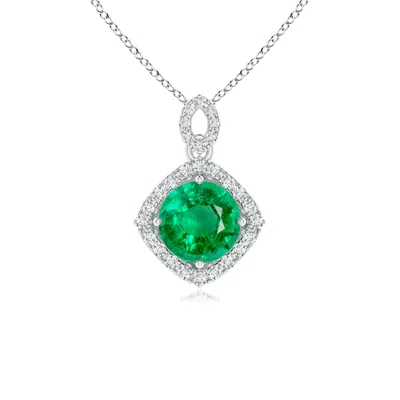 ANGARA VINTAGE INSPIRED ROUND EMERALD PENDANT WITH DIAMOND HALO