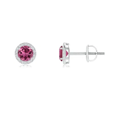 ANGARA VINTAGE-INSPIRED ROUND PINK TOURMALINE HALO STUD EARRINGS