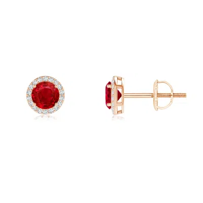 ANGARA VINTAGE-INSPIRED ROUND RUBY HALO STUD EARRINGS