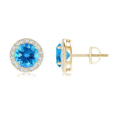 ANGARA VINTAGE-INSPIRED ROUND SWISS BLUE TOPAZ HALO STUD EARRINGS