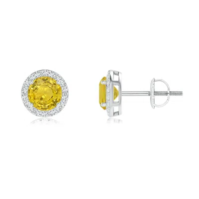 ANGARA VINTAGE-INSPIRED ROUND YELLOW SAPPHIRE HALO STUD EARRINGS