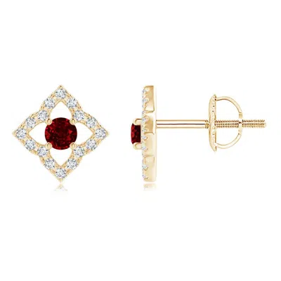 ANGARA VINTAGE INSPIRED RUBY CLOVER STUD EARRINGS