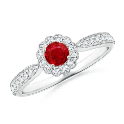 ANGARA VINTAGE INSPIRED RUBY MILGRAIN RING WITH DIAMOND HALO