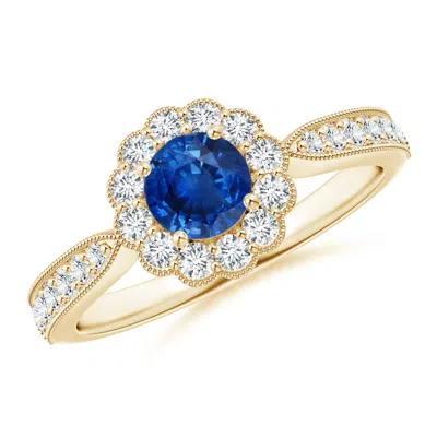 ANGARA VINTAGE INSPIRED SAPPHIRE MILGRAIN RING WITH DIAMOND HALO