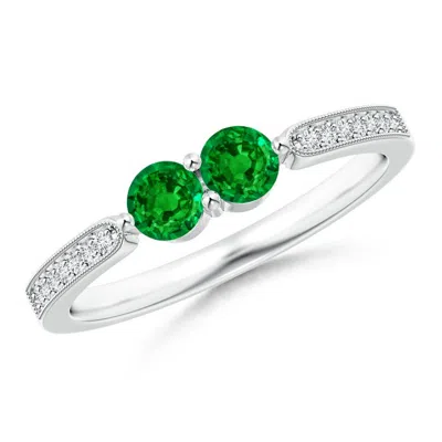 ANGARA VINTAGE INSPIRED TWO STONE EMERALD RING WITH DIAMONDS