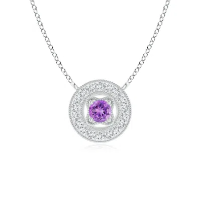 ANGARA VINTAGE STYLE AMETHYST HALO PENDANT WITH MILGRAIN DETAILING