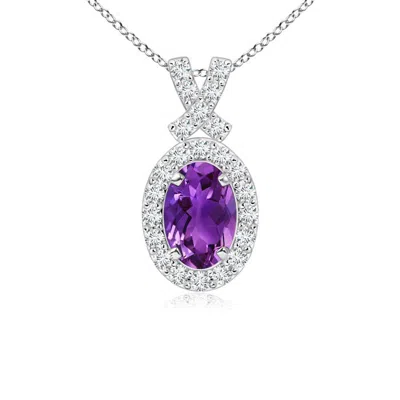 ANGARA VINTAGE STYLE AMETHYST PENDANT WITH DIAMOND HALO