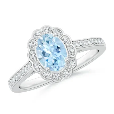 ANGARA VINTAGE STYLE AQUAMARINE & DIAMOND SCALLOPED HALO RING