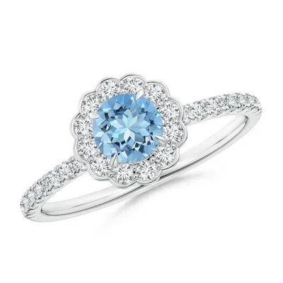 ANGARA VINTAGE STYLE AQUAMARINE FLOWER RING WITH DIAMOND ACCENTS