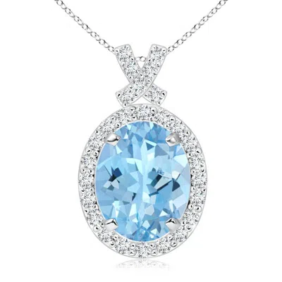 ANGARA VINTAGE STYLE AQUAMARINE PENDANT WITH DIAMOND HALO