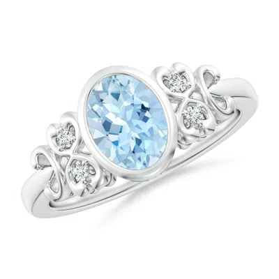 ANGARA VINTAGE STYLE BEZEL-SET OVAL AQUAMARINE RING WITH DIAMONDS