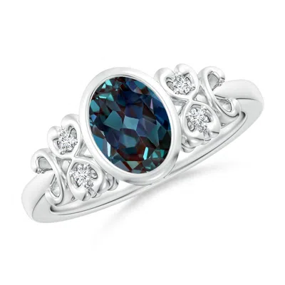 ANGARA VINTAGE STYLE BEZEL-SET OVAL LAB-GROWN ALEXANDRITE RING WITH DIAMONDS