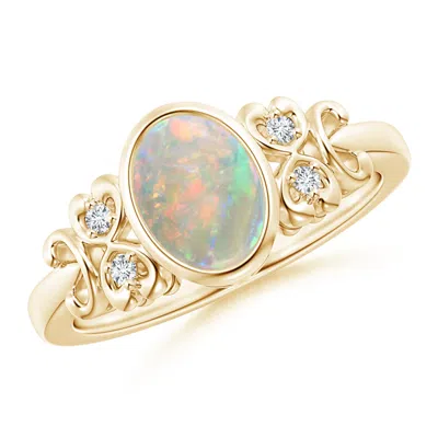 ANGARA VINTAGE STYLE BEZEL-SET OVAL OPAL RING WITH DIAMONDS