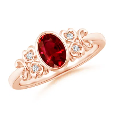 ANGARA VINTAGE STYLE BEZEL-SET OVAL RUBY ENGAGEMENT RING WITH DIAMONDS