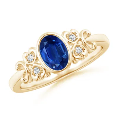 ANGARA VINTAGE STYLE BEZEL-SET OVAL SAPPHIRE RING WITH DIAMONDS