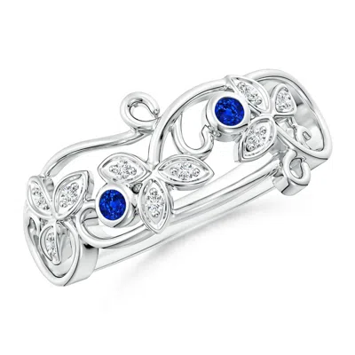 ANGARA VINTAGE STYLE BLUE SAPPHIRE AND DIAMOND FLOWER SCROLL RING