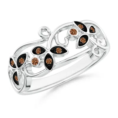 ANGARA VINTAGE STYLE BROWN DIAMOND FLOWER SCROLL RING