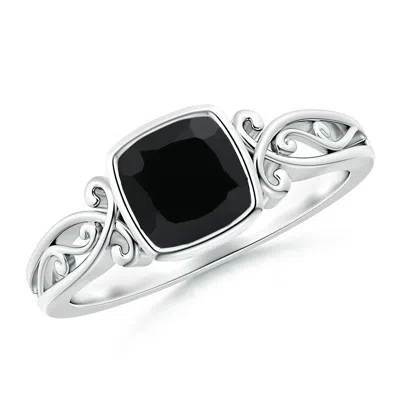 ANGARA VINTAGE STYLE CUSHION BLACK ONYX SOLITAIRE RING