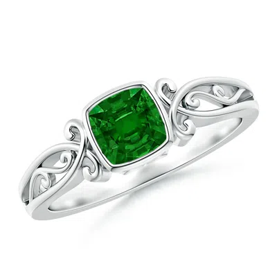 ANGARA VINTAGE STYLE CUSHION EMERALD SOLITAIRE ENGAGEMENT RING