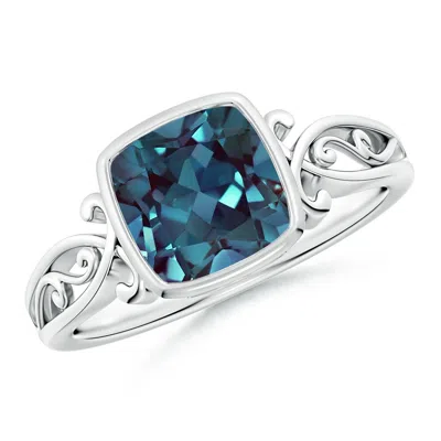 ANGARA VINTAGE STYLE CUSHION LAB-GROWN ALEXANDRITE SOLITAIRE RING