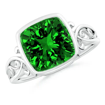 ANGARA VINTAGE STYLE CUSHION LAB-GROWN EMERALD SOLITAIRE ENGAGEMENT RING