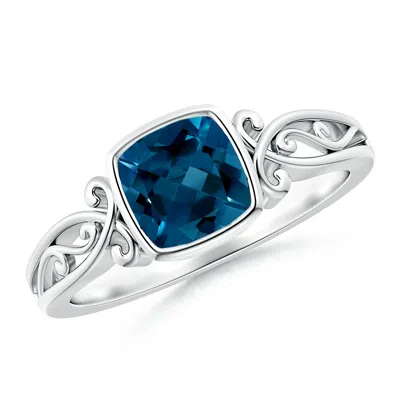 ANGARA VINTAGE STYLE CUSHION LONDON BLUE TOPAZ SOLITAIRE RING