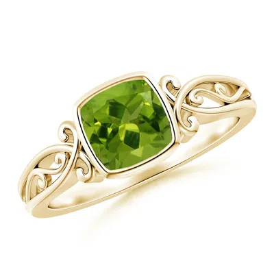 ANGARA VINTAGE STYLE CUSHION PERIDOT SOLITAIRE RING