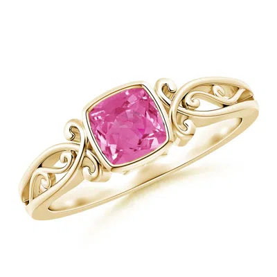 ANGARA VINTAGE STYLE CUSHION PINK SAPPHIRE SOLITAIRE RING