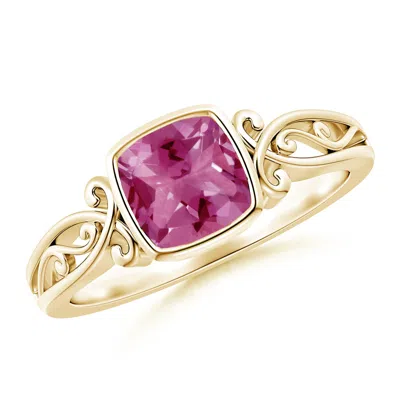 ANGARA VINTAGE STYLE CUSHION PINK TOURMALINE SOLITAIRE RING