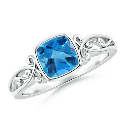 ANGARA VINTAGE STYLE CUSHION SWISS BLUE TOPAZ SOLITAIRE RING