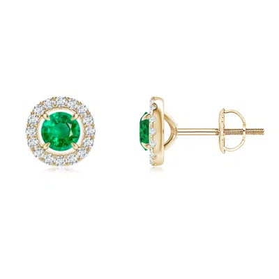 ANGARA VINTAGE STYLE EMERALD AND DIAMOND HALO STUD EARRINGS