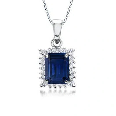 ANGARA VINTAGE STYLE EMERALD-CUT SAPPHIRE HALO PENDANT