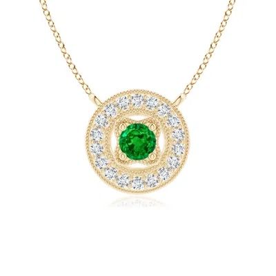 ANGARA VINTAGE STYLE EMERALD HALO PENDANT WITH MILGRAIN DETAILING