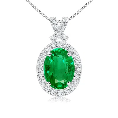 ANGARA VINTAGE STYLE EMERALD PENDANT WITH DIAMOND HALO