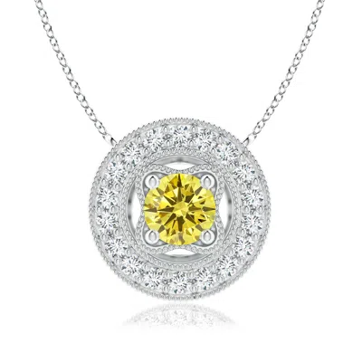 ANGARA VINTAGE STYLE FANCY INTENSE YELLOW DIAMOND HALO PENDANT WITH MILGRAIN DETAILING