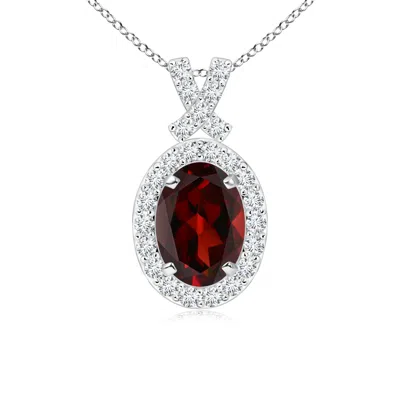 ANGARA VINTAGE STYLE GARNET PENDANT WITH DIAMOND HALO