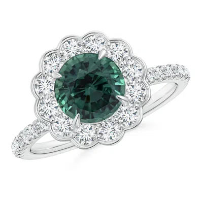 ANGARA VINTAGE STYLE GIA CERTIFIED TEAL MONTANA SAPPHIRE FLOWER RING WITH DIAMONDS