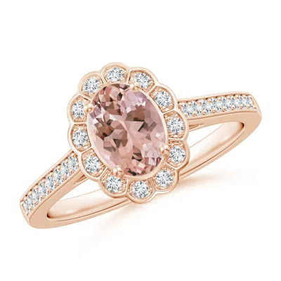 ANGARA VINTAGE STYLE MORGANITE & DIAMOND SCALLOPED HALO RING