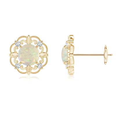 ANGARA VINTAGE STYLE OPAL AND DIAMOND FLEUR DE LIS EARRINGS