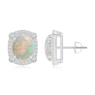 ANGARA VINTAGE STYLE OPAL EARRINGS WITH BEZEL-SET DIAMONDS