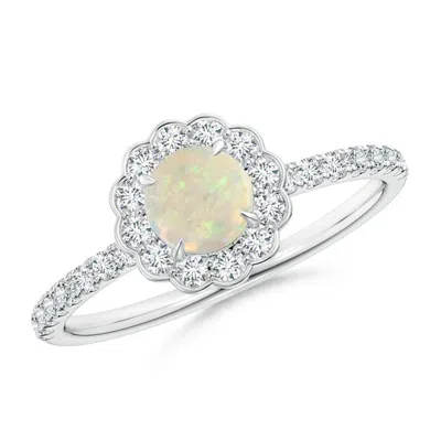 ANGARA VINTAGE STYLE OPAL FLOWER RING WITH DIAMOND ACCENTS