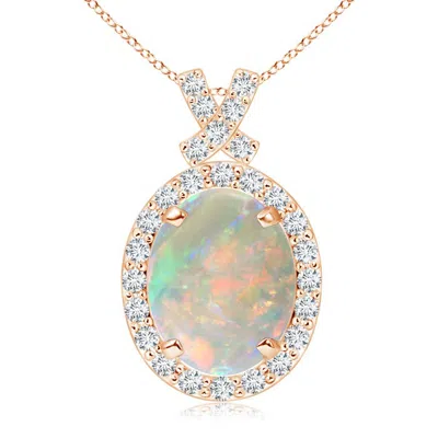 ANGARA VINTAGE STYLE OPAL PENDANT WITH DIAMOND HALO