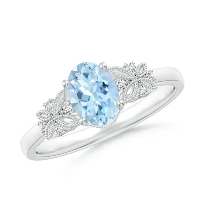 ANGARA VINTAGE STYLE OVAL AQUAMARINE RING WITH DIAMONDS