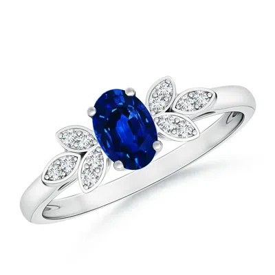 ANGARA VINTAGE STYLE OVAL BLUE SAPPHIRE RING WITH DIAMOND ACCENTS