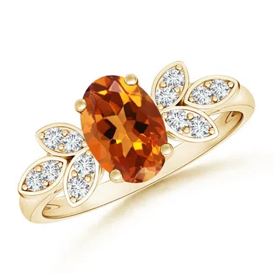 ANGARA VINTAGE STYLE OVAL CITRINE RING WITH DIAMOND ACCENTS