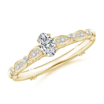 ANGARA VINTAGE STYLE OVAL DIAMOND RING WITH MARQUISE & DOT SHANK
