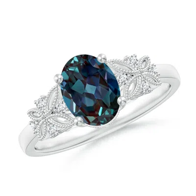 ANGARA VINTAGE STYLE OVAL LAB-GROWN ALEXANDRITE RING WITH DIAMONDS